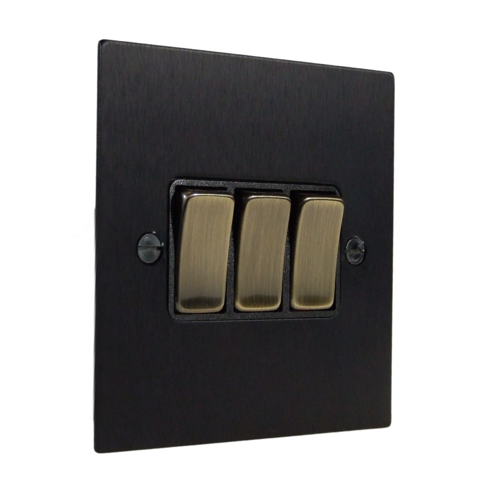 Penland 3-Gang 2-Way 10-Amp Rocker Switch in Brushed Aluminium-Satin Black
