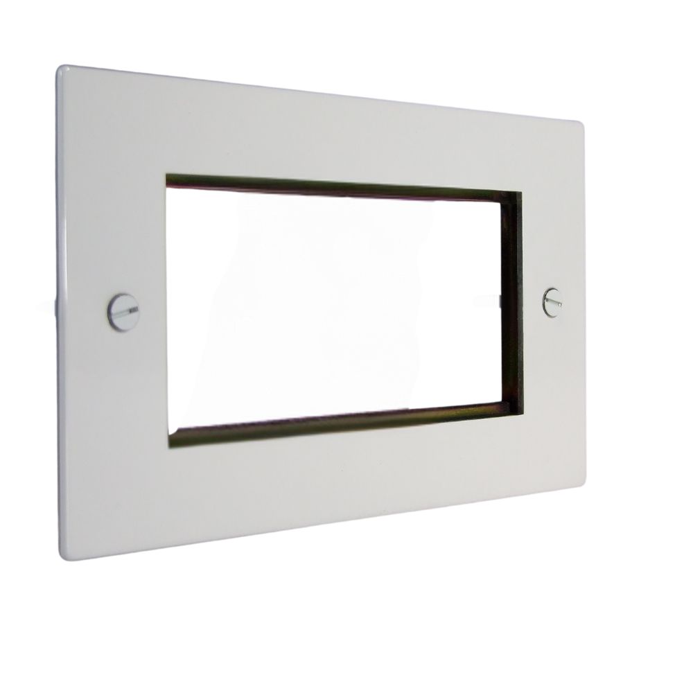 Gloss white Metal Flat Plate 4 Module Euro Plate