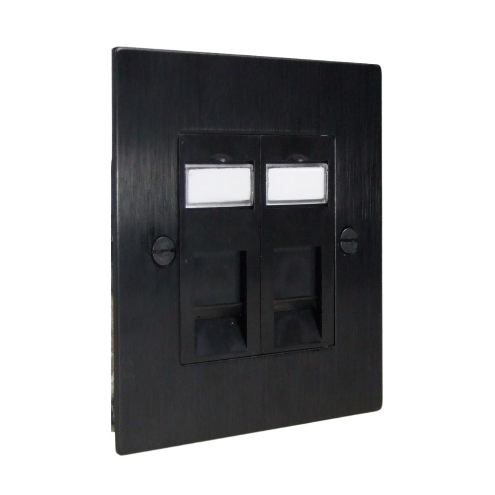 Satin Black Metal Flat Plate Double RJ45 cat 6 Socket Black