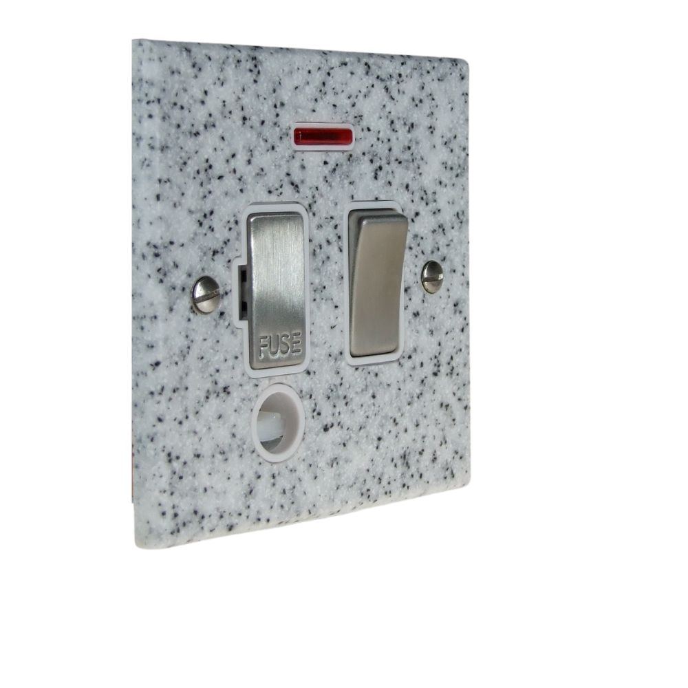 Quarry 1-Gang 13-Amp Switch Fuse Spure with neon and Cord outlet in Grey Sand