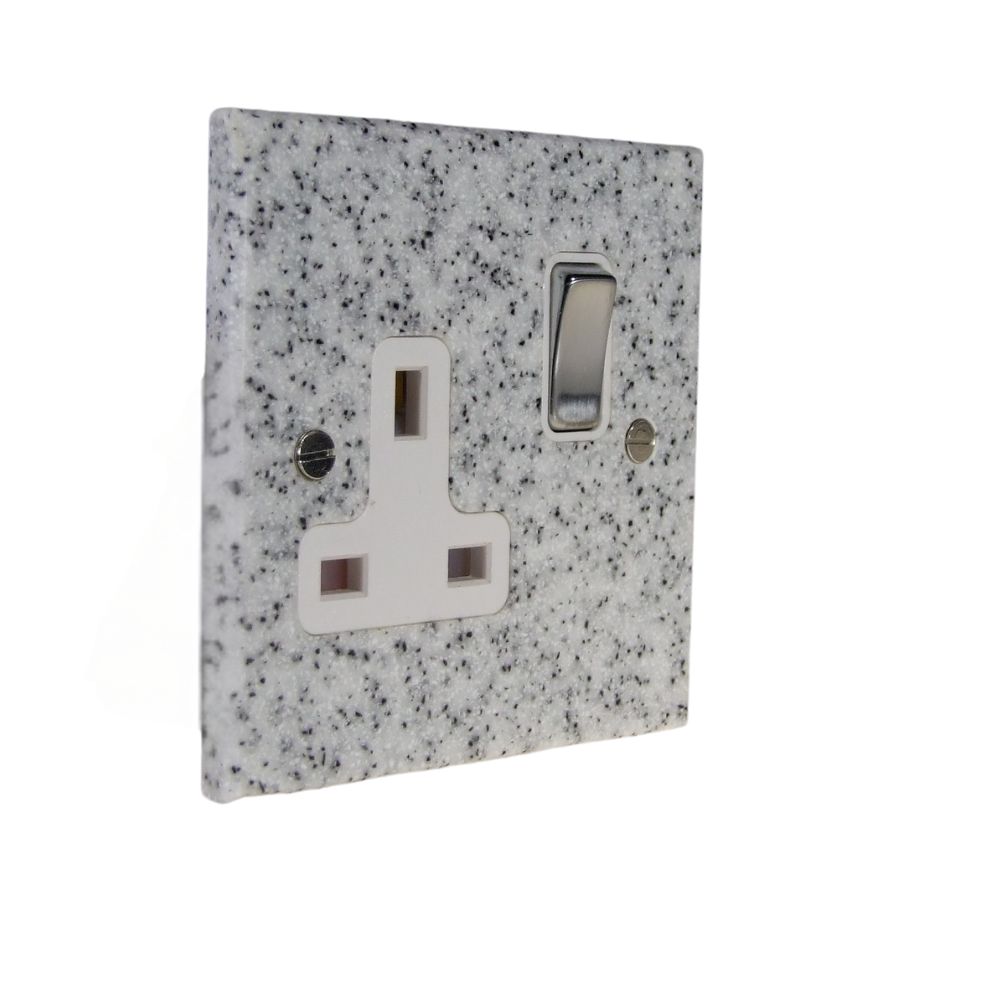Grey Sand Acrylic Resin Single Switched Socket  Satin Stainless and White