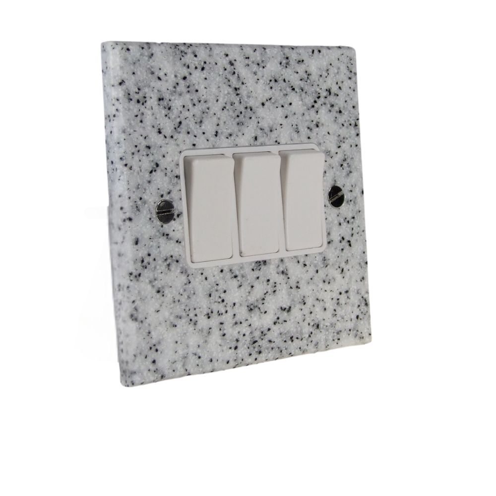 Grey Sand Acrylic Resin Triple Light Switch White