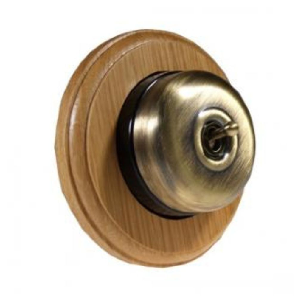 Period Smooth Antique Brass Dome Single Dolly Light Switch Oak Black Round Base