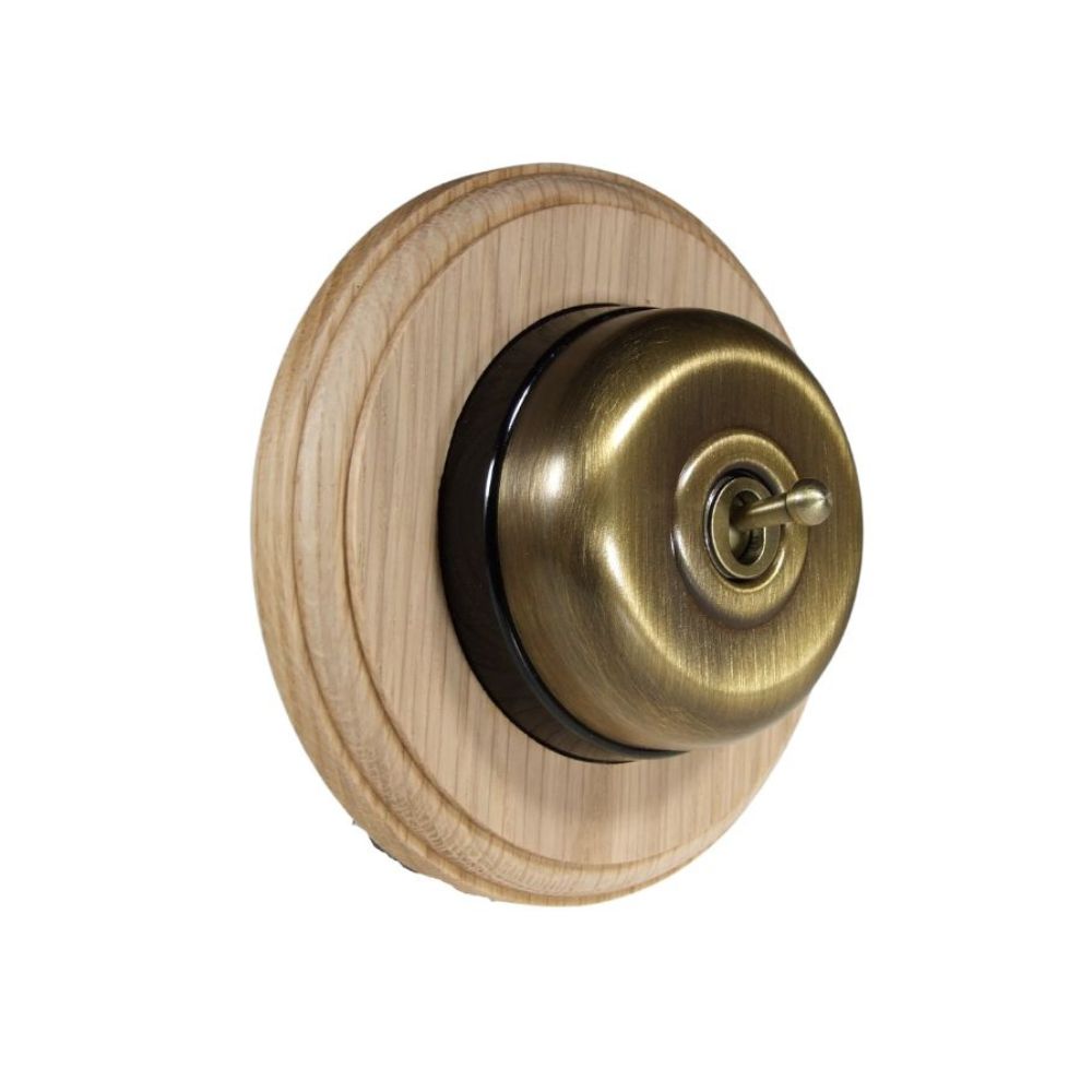 Period Smooth Antique Brass Dome Single Dolly Light Switch Unfinished Oak Black Round Base