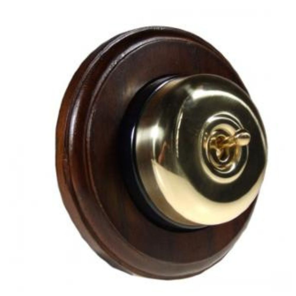 Period Smooth Polished Brass Dome Single Intermediate Dolly Light Switch Dark Oak Black Round Base