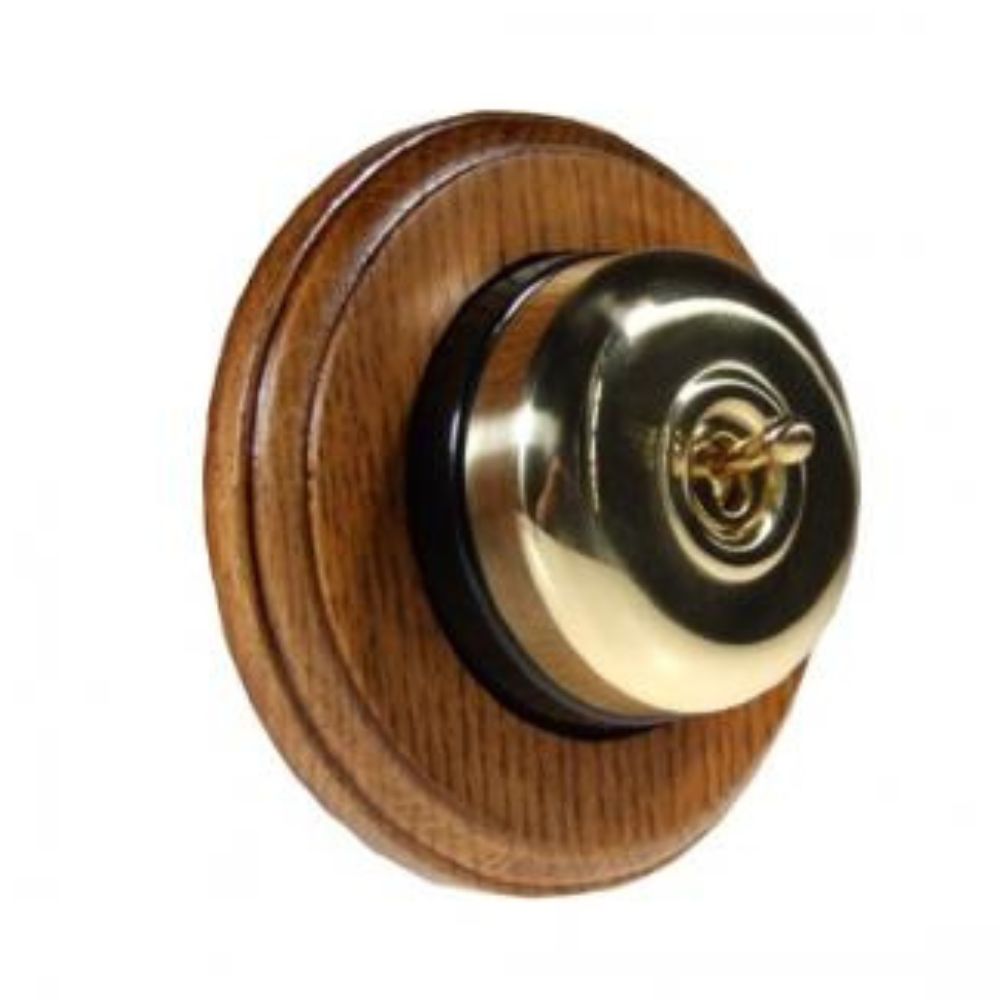 Period Smooth Polished Brass Dome Single Dolly Light Switch Medium Oak Black Round Base