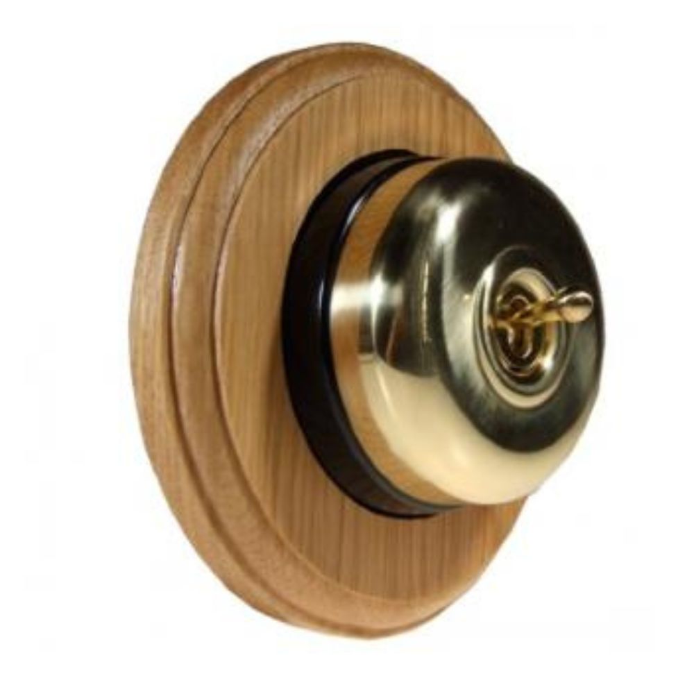 Period Smooth Polished Brass Dome Single Dolly Light Switch Oak Black Round Base