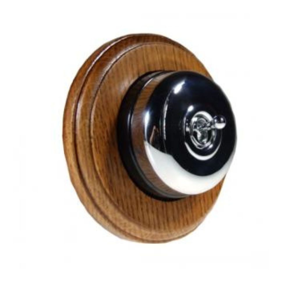 Period Smooth Polished Chrome Dome Single Intermediate Dolly Light Switch Medium Oak Black Round Base