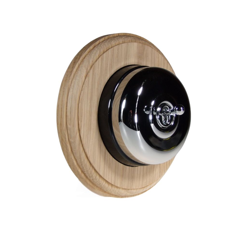 Period Smooth Polished Chrome Dome Single Intermediate Dolly Light Switch Unfinished Oak Black Round Base