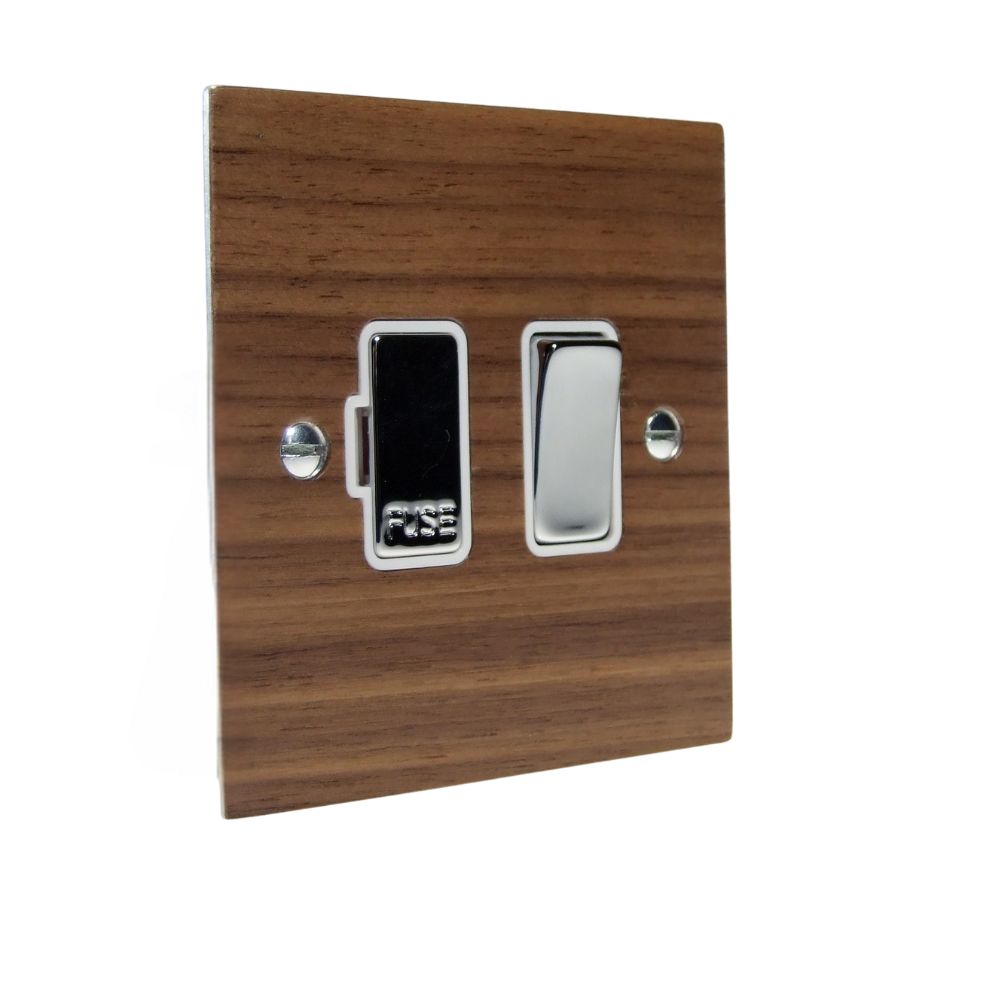 Walnut Veneer Switch Fuse Spur Polished Chrome and White