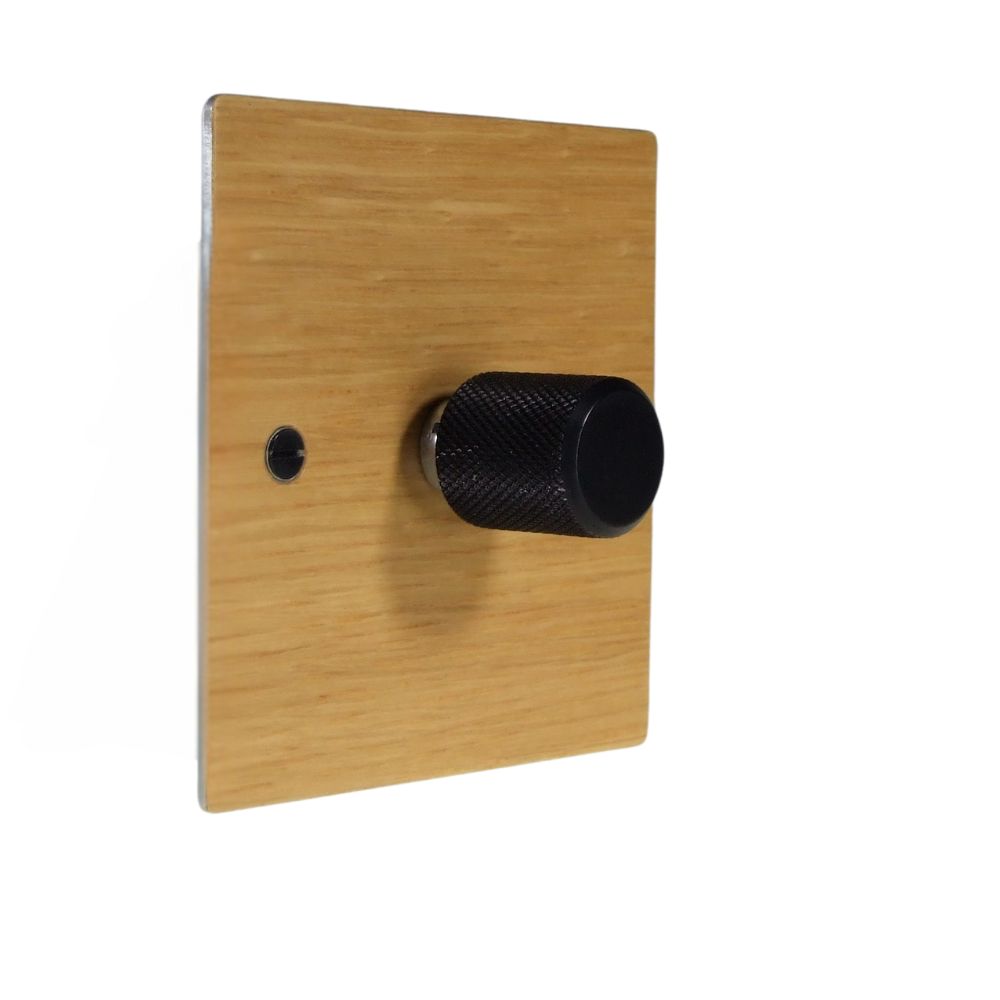 Oak Veneer Single 400W Dimmer Light Switch Retro Black Caps