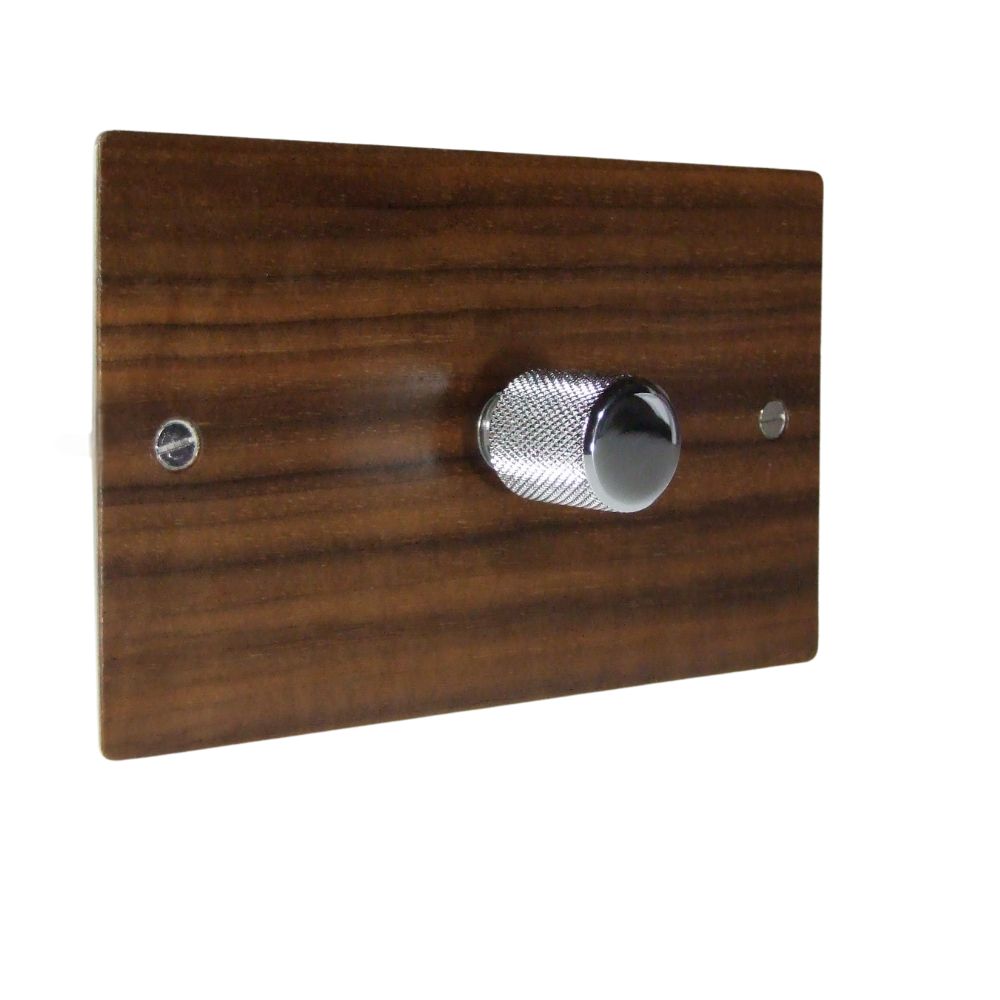 Walnut Veneer Single 400W Dimmer Light Switch Retro Chrome Caps